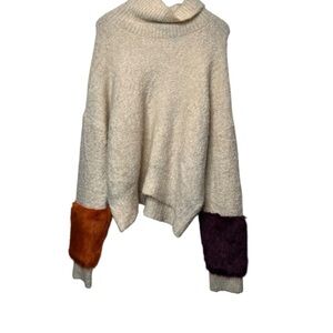 ZARA Fuzzy Colorblock Cuff Turtleneck Sweater - Size Large